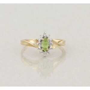 10k Yellow Gold and White Gold Peridot and Diamond Ring Size 6 3/4